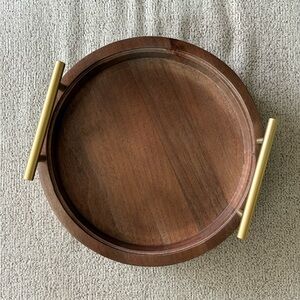 Elegant Wooden Spinning Tray with Gold Handles